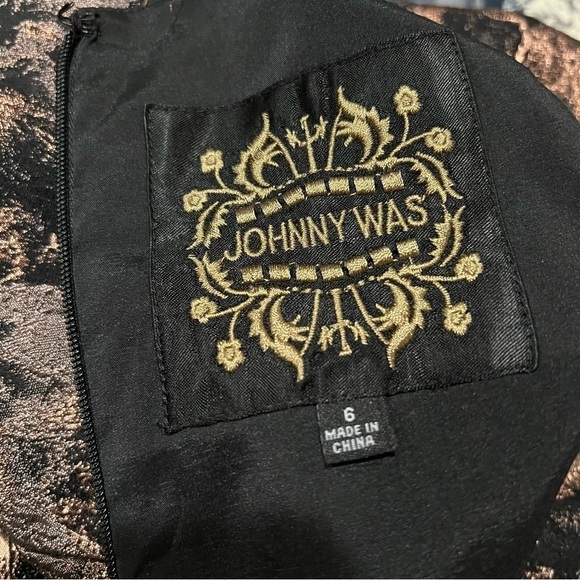 Johnny Was 6 Bronze Metallic Jacquard Floral Print Maxi Floor Length Gown C - Picture 7 of 9